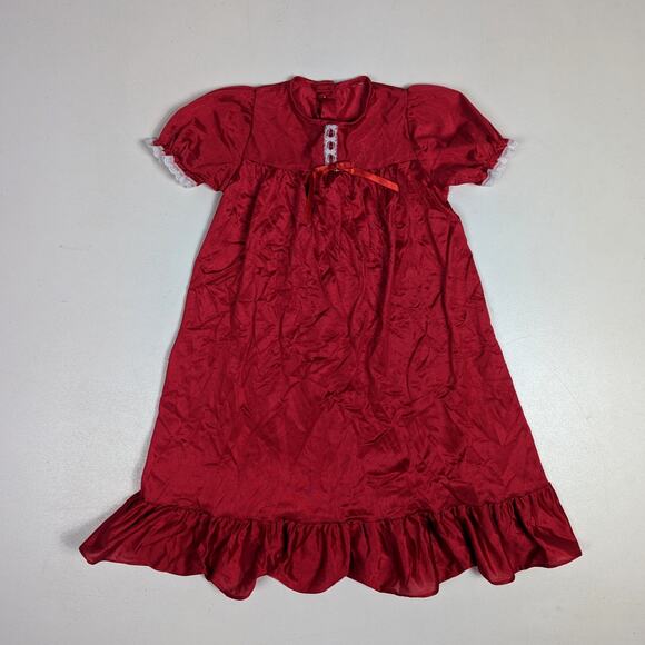 Vintage Laura Dare Nightgown Red Girls Sz 2T Christmas Satin Classic Pajamas - Picture 1 of 3